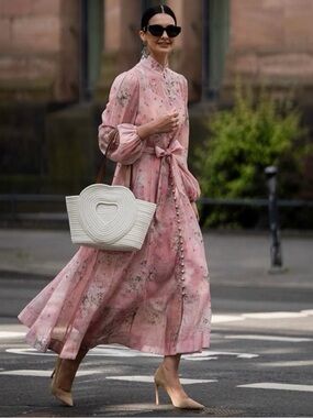 Blush Pink Floral Tie-Waist Maxi Dress S/M